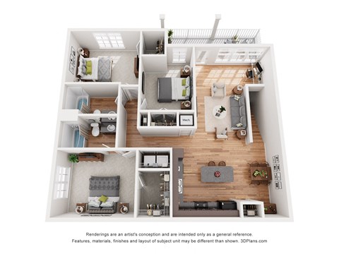 Floor plan for 3 beds, 2 baths, 1430 sqft